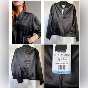 Black Bomber Jacket with Zipper
